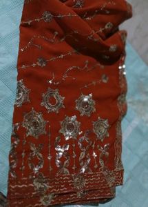Elegant Orange Sequin Saree