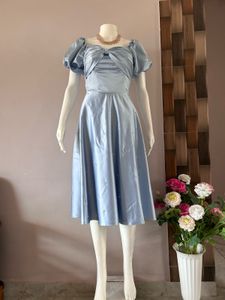 Pastel Blue Satin Midi Gown