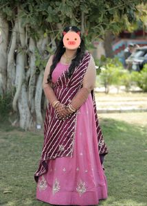 Pink And Wine Lehengha Choli