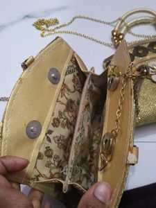Golden Glitter Clutch Bag Set