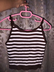 New Brown and white ribbed crop top