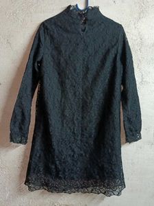 Elegant Lace Mini Dress Layered Black