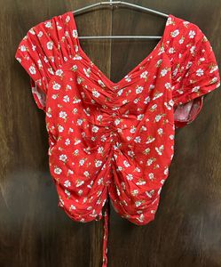 Deep Red Flowery Top