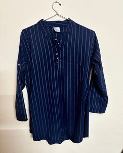 Striped Mandarin Collar Top