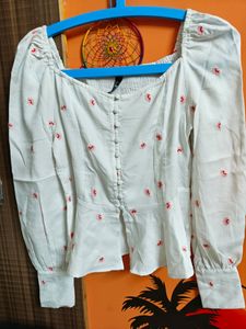 White Full Sleeves Printed Top