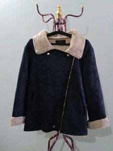 Navy Blue Suede Shearling Jacket