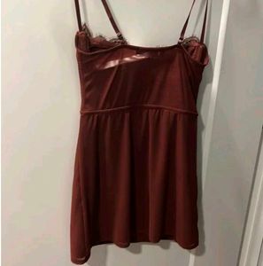 Burgundy Lace Detail Mini Dress