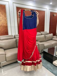 Red Blue Saree Lehanga