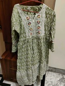 Olive Green Embroidered Dress