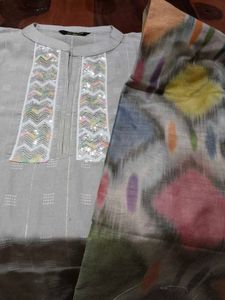 Stitched Cotton Kurti Pant Dupatta