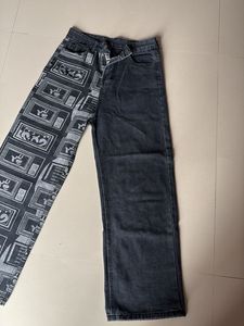 Two-Tone Graphic Print Jeans