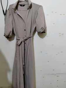 Beige Button-Down Midi Dress