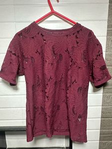 MAX UAW Maroon Lace Top