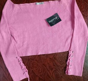 ASOS Pink Ribbed Lace-Up Crop Sweater