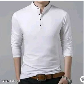 Men Fashion Solid Mandarin Collar Polyester T-Shir