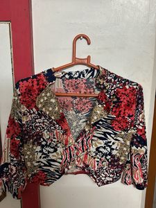 Patterned Crop Top/Jacket