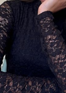 Long sleeve lace mock - neck top