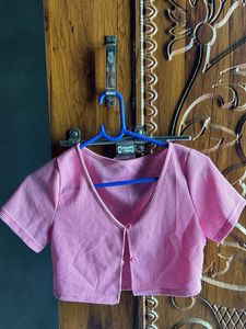Pink Cropped Cardigan