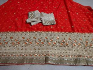 Embroidered net saree with blouse
