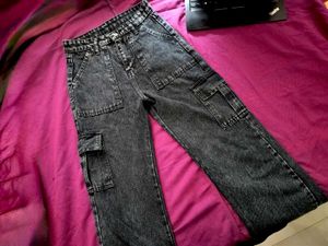 Charcoal High Waist Cargo Jeans For Women