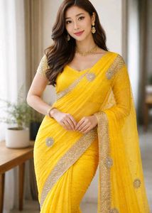 Elegant Yellow Embroidered Saree