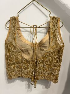 Antique Gold Blouse With Transparent Open Back