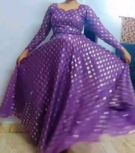 Purple & Gold Flared Skirt & Princecut Blouse