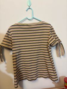Striped Tee with Tie Sleeves