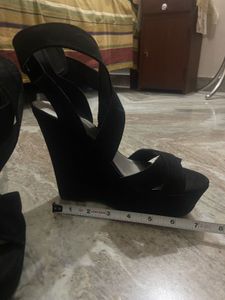 US Size 6 Orange Color Sandals &amp; Black Wedges