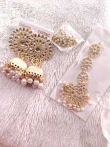 Gold Plated Earrings And Maang Tikka Set