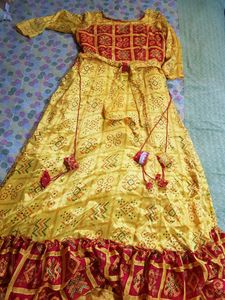 Long  Yellow And Red Gown With Tussel