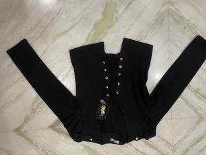 Black Puff Sleeved Party Wear Blazer With Bow