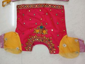 Pink &amp; Yellow Embroidered Top With Skirt
