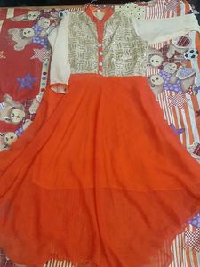 Orange &amp; Gold Anarkali Dress