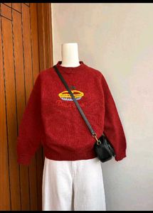 Cute Embroidered Red Pullover