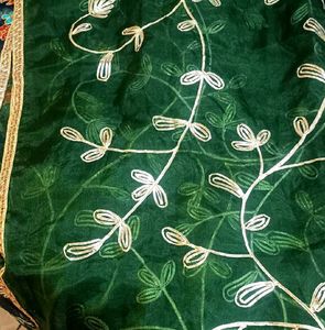 2 💗 Dupatta Combo,Green Ganja Fabric, Blue Net Fa