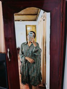 Printed Tiered Dress With Cuffed Sleeves