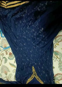 Elegant Blue Ethnic Gown with Gold Embroidery