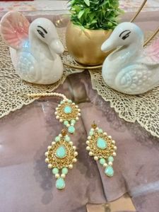 Elegant Green Earringswith Maangtika