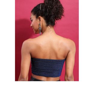 Blue Strapless Tube Crop Top