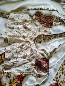 Embroidered Indian White Saree