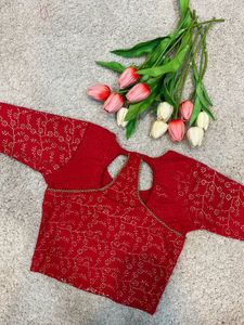 Red &amp; Gold Embroidered Blouse
