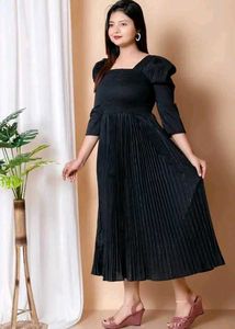 Black Pleated Midi Dress
