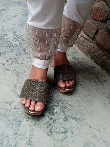 Silver Embalished Heel Wedges