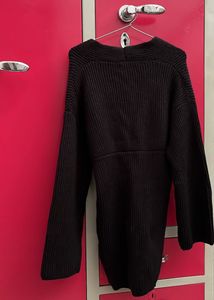 Chic Black Knit Wrap short Dress