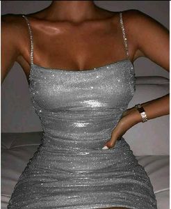 (Urbanic)Glittery Rhinstone Chain Ruched Dress