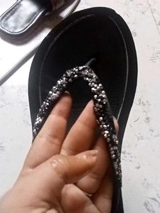 Luna Blu Black Embellished Flip Flops