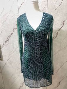 Bottle Green Heavy Work Designer Cocktail Dress