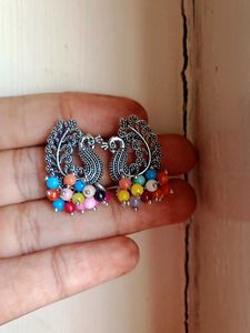 Earrings with multi color beads