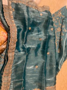 Teal Embroidered Kurta Set Unstitched